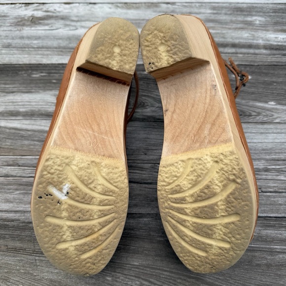 No.6 Palomino Leather Strap Clogs Alder Wood Heel EU 40 US 9 - Picture 9 of 12